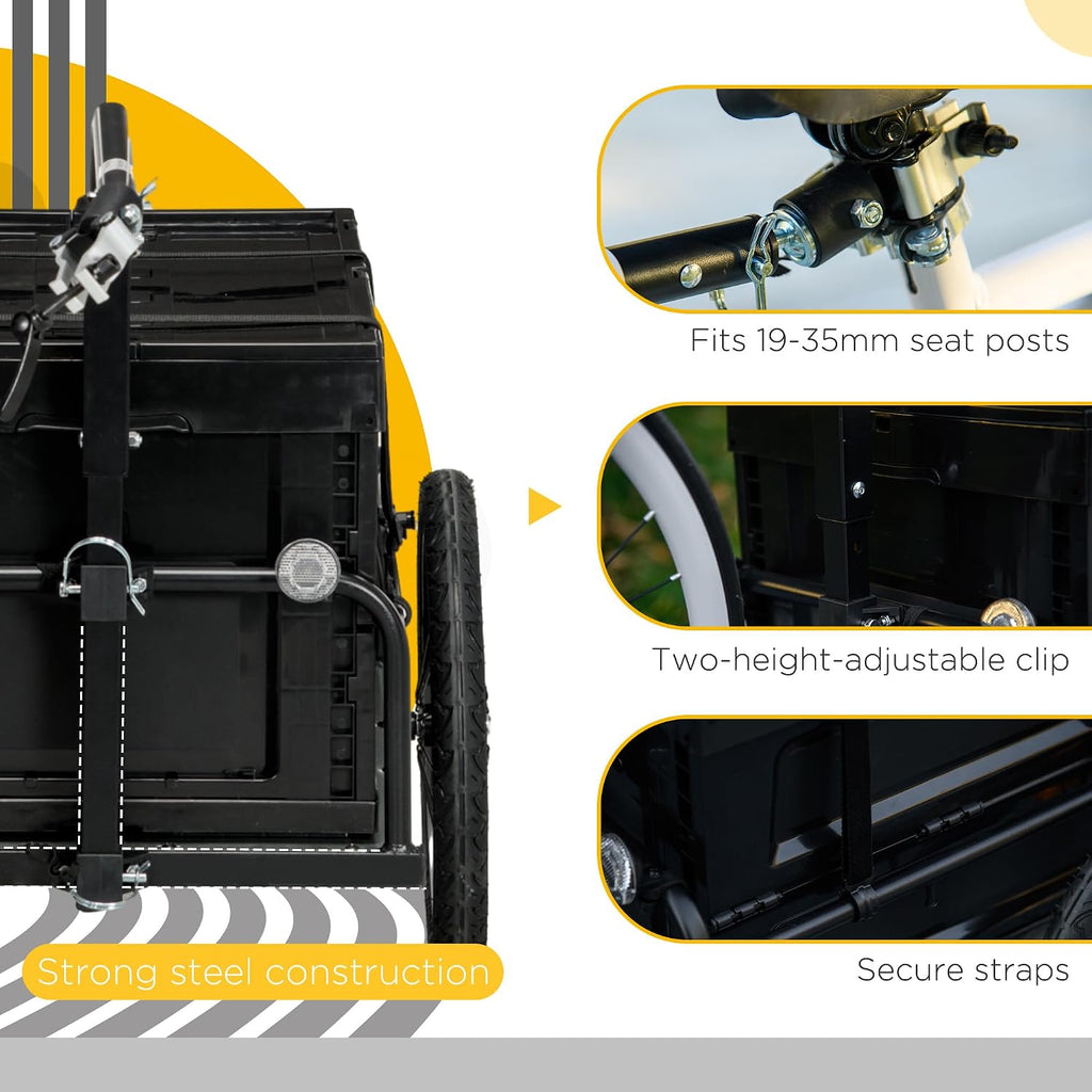 Aosom Bike Cargo Trailer, Bicycle Trailer Wagon Cart with Removable Storage Box, Folding Frame, Quick Release 16' Wheels and Safe Reflectors