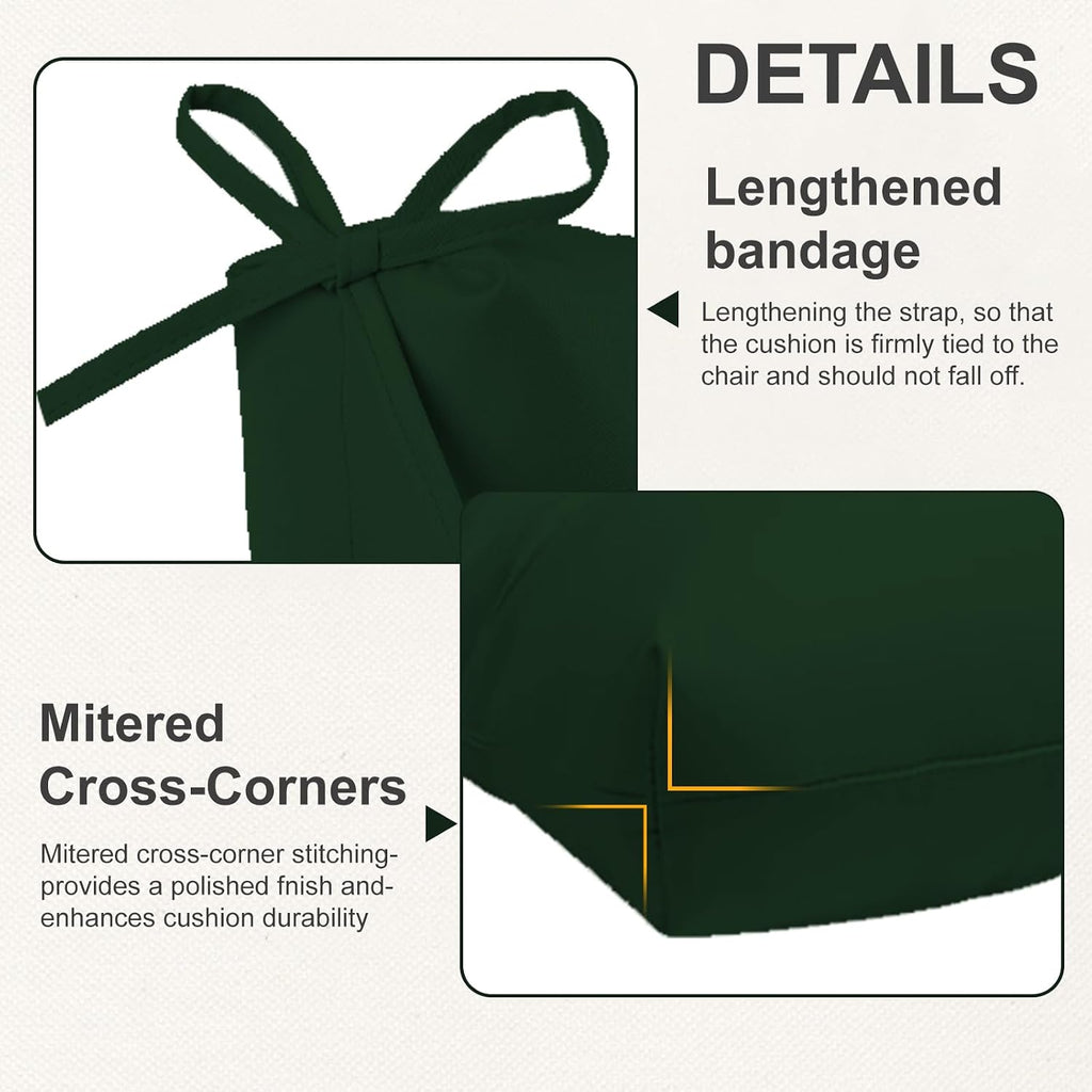 Outdoor High Back Chair Cushions 2-Pack, 44'x22'x 4' Fade-Resistant Waterproof Tufted Pads with Ties for Patio Rocking & Adirondack Chairs (Dark Green)