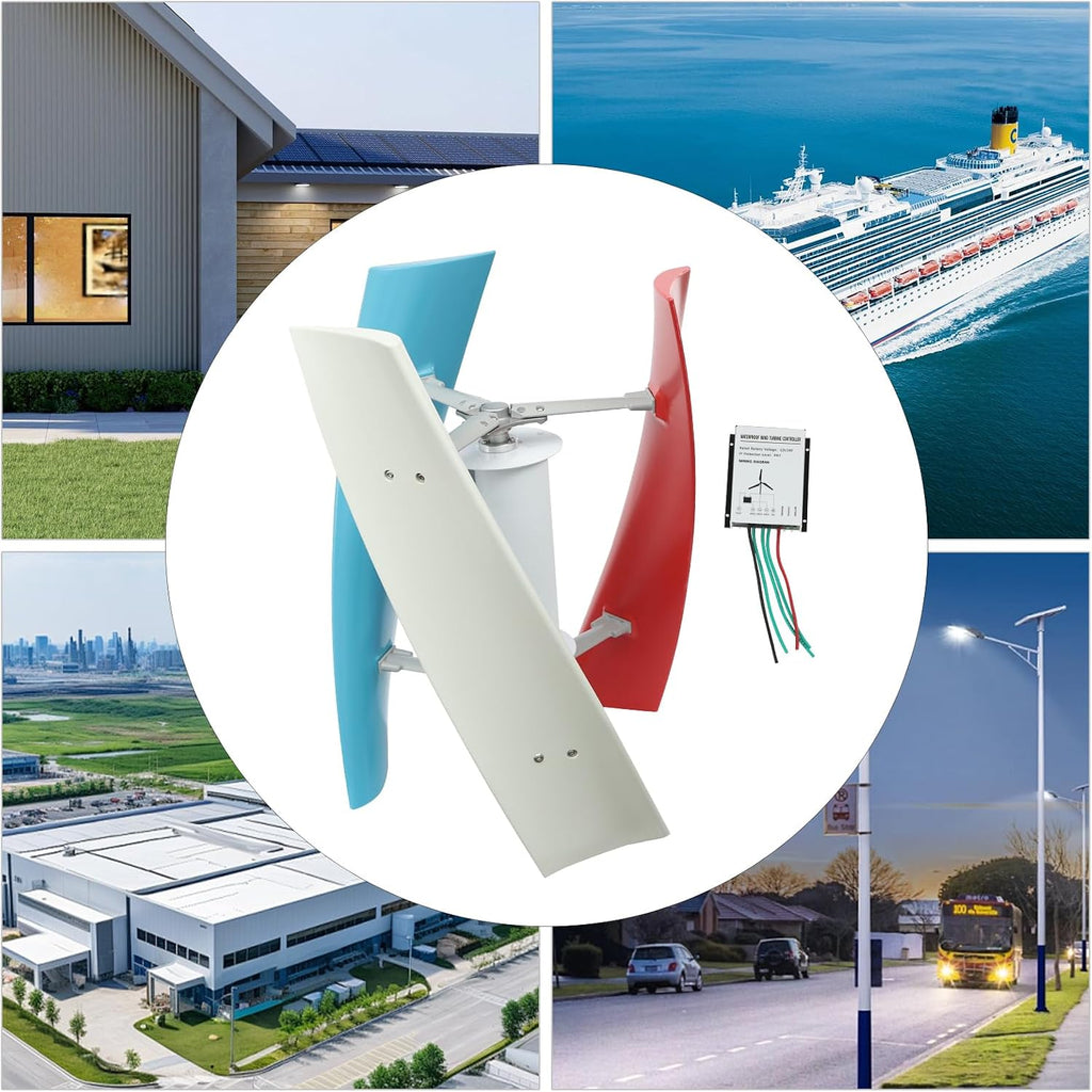 100W Vertical Wind Generator, 24V Output Wind Turbine with Controller, Aerodynamic Design, 3 Blades, Auto Windward Adjustment, Ideal for Boats, Gazebos and Mobile Homes (24V)
