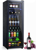 Anypro Beverage Refrigerator Cooler 4.5 Cu.Ft, Mini Fridge with Freeze with Glass Door for Soda Beer or Wine, Small Drink Dispenser Machine for Home Office Bar, 7 Temperatures, Adjustable Shelves