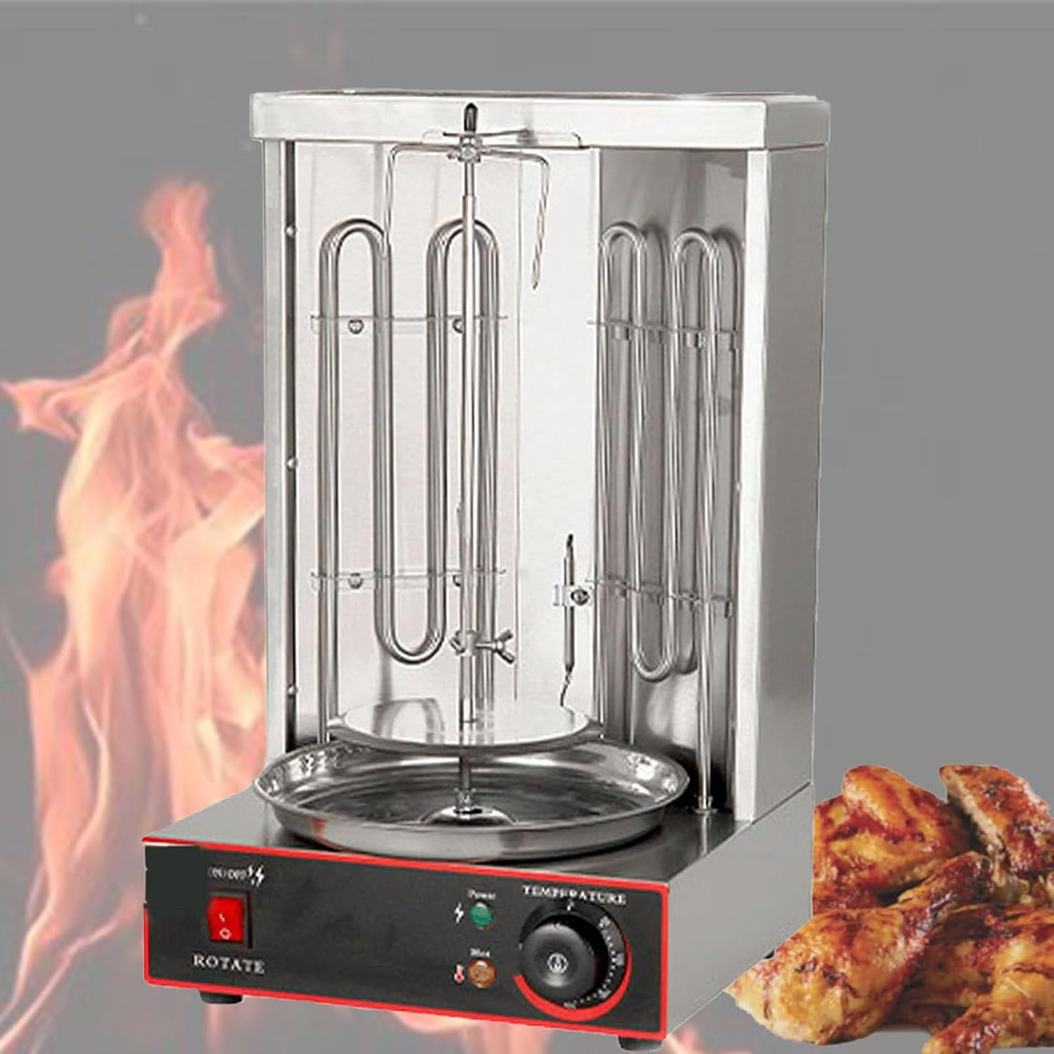 Electric Vertical Broiler Doner Shawarma Kebab Machine Automatic Spinning Smokeless Barbecue Grill for Restaurant Home Kitchen 50-300℃ Adjustable