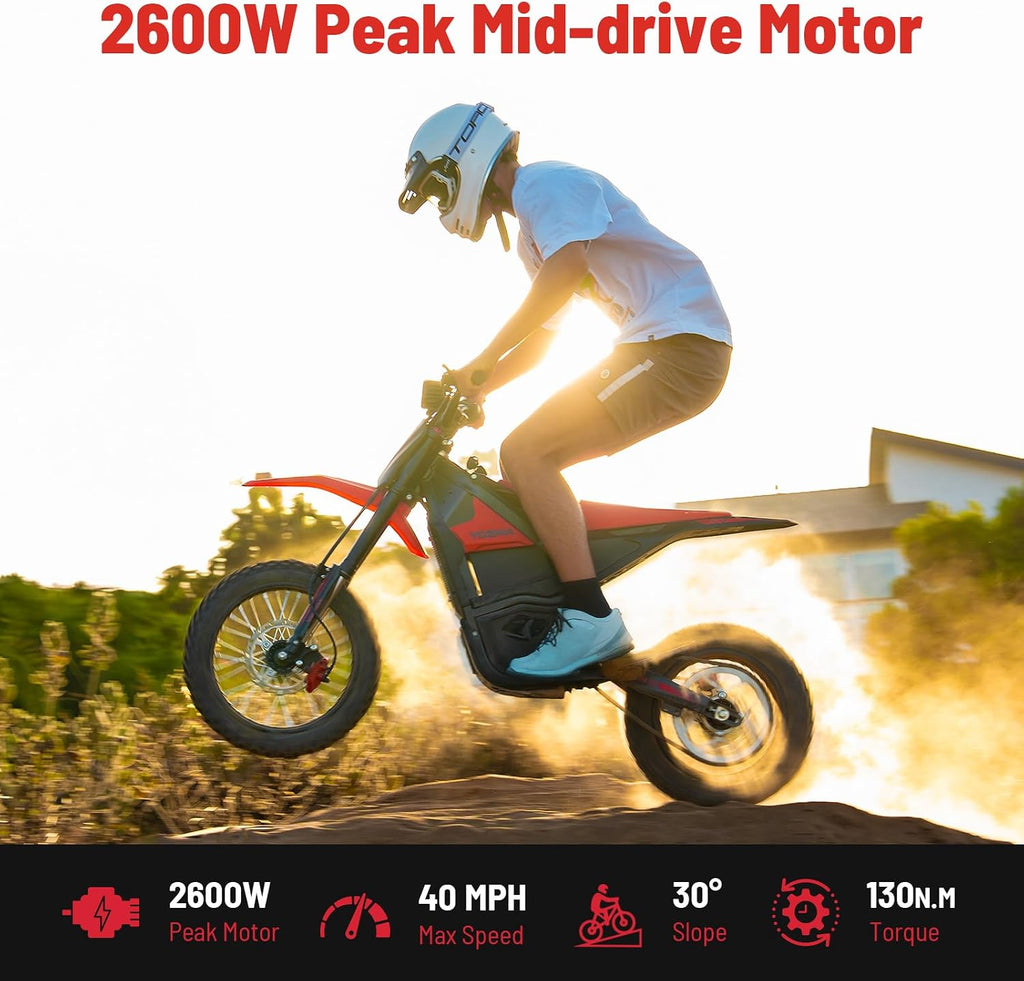 Yozma IN10 Electric Dirt Bike, 2600W 40MPH Electric-Motorcycle with 48V/23AH Battery Ebike, Full Hydraulic Brakes and Suspensions Mountain Off-Road E Dirt Bike, for Teens & Adults