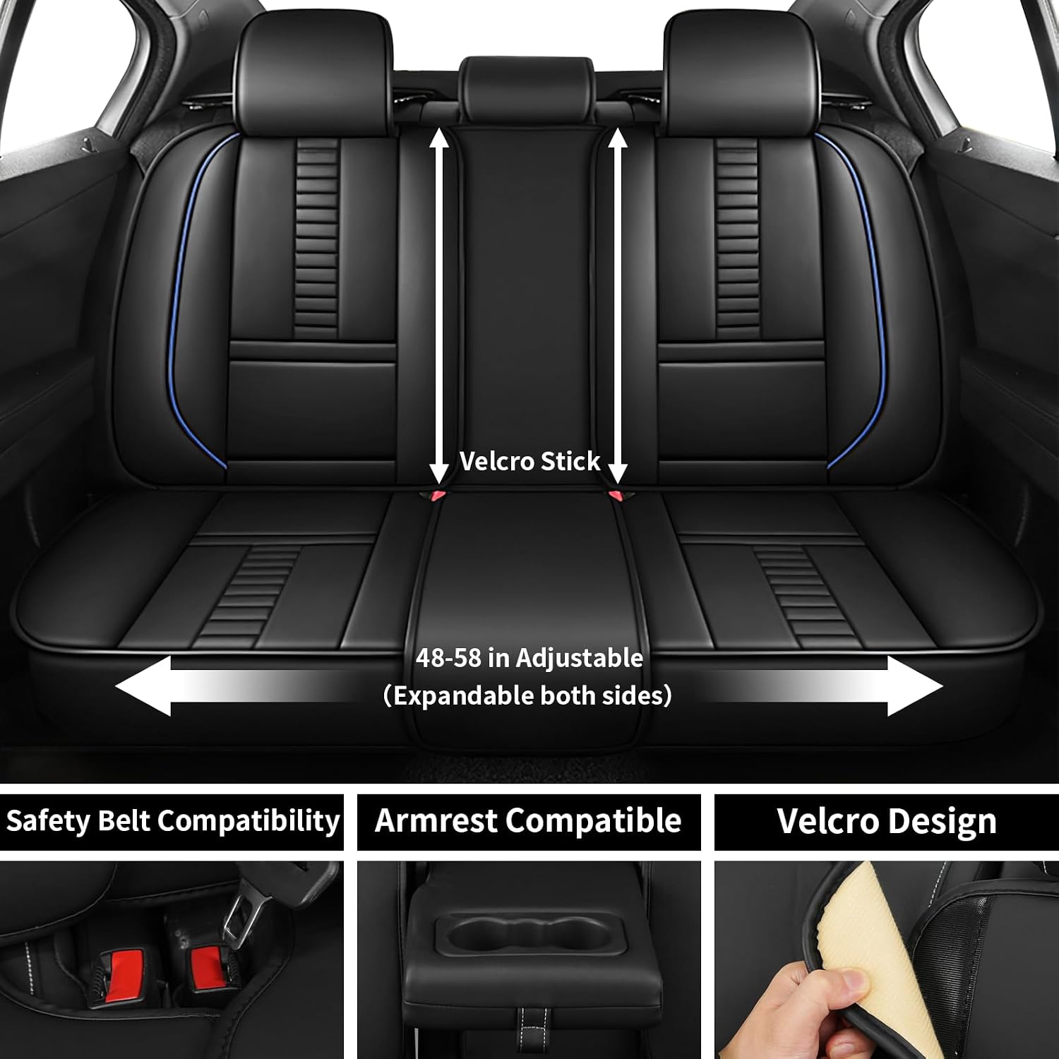 Full Set Car Seat Covers for Dodge Dart 2000-2025, Waterproof Car Seat Protector with Storage Pocket, Easy Install Leather Seat Covers, Automotive Vehicle Cushion with Airbag(Blue,Black)