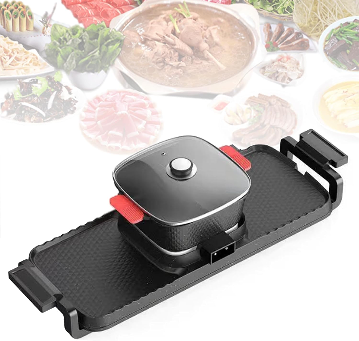 Household Electric Hot Pot with Grill, Detachable Soup Pot and BBQ Pan, Independent Power Supply, Non-stick Pot, Easy to Clean, For 5-10 People to Enjoy, 2700 W