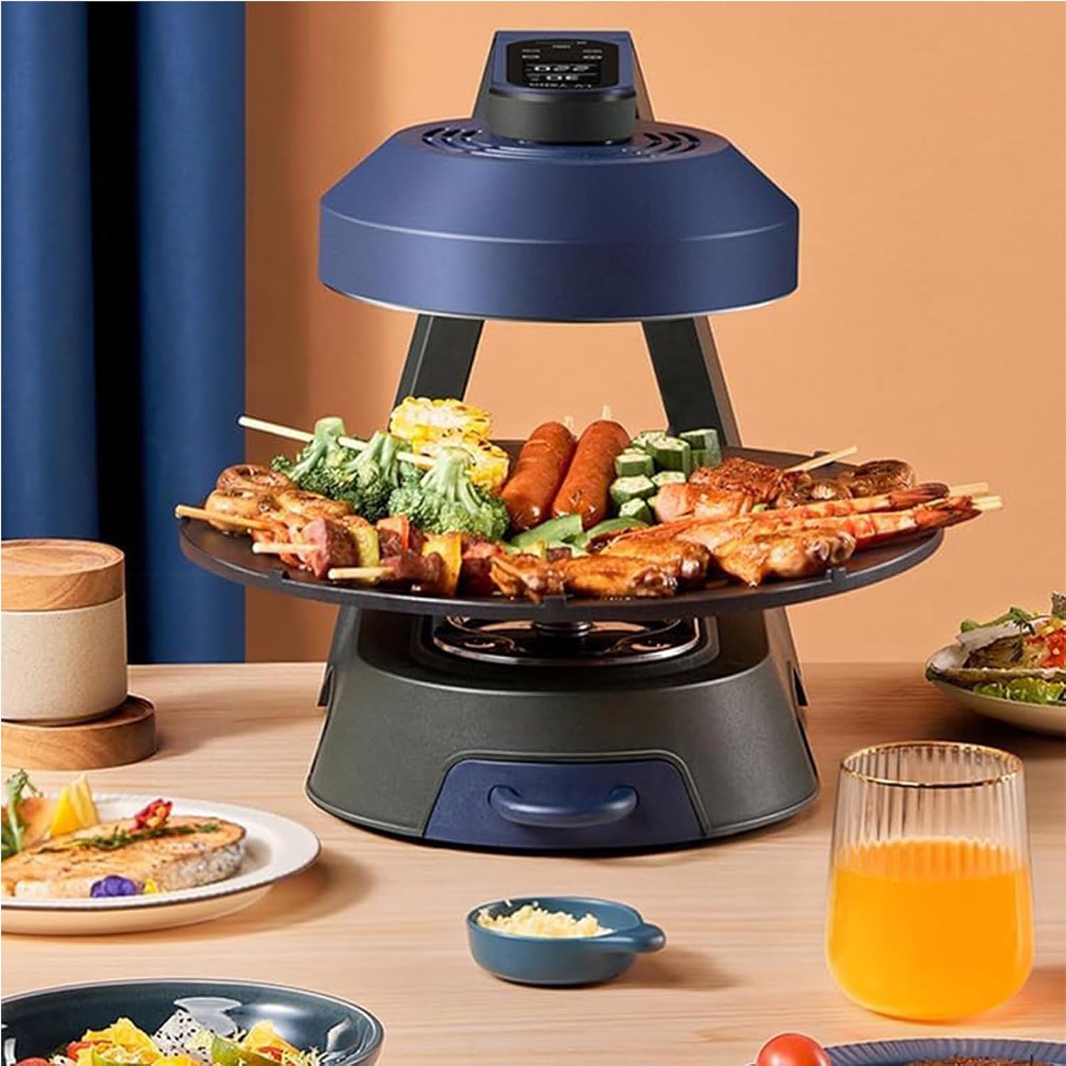 Automatic Rotating Electric Grill, Multifunctional Electric Smokeless Grill Indoor Grill, 360° Automatic Rotating Grill Plate And 11 Adjustable Temperatures