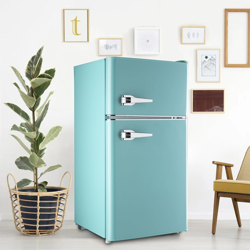 WANAI Compact Refrigerator 3.5Cu.Ft Classic Retro 2 Door Mini Fridge Adjustable Remove Glass Shelves Suitable for Dorm Garage and Office