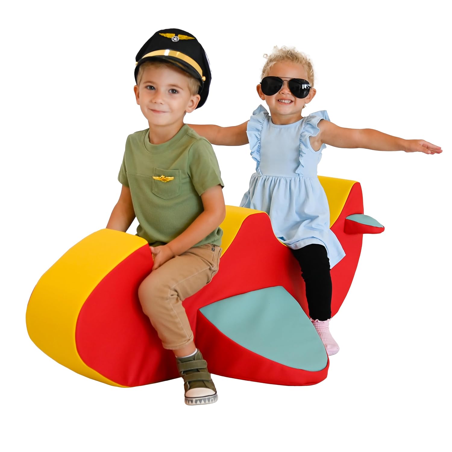 Children's Factory Rocket the Double Airplane, Red and Yellow Foam Kids Stool, Toddler Soft Seating Chair for Daycare, Preschool and Home, Lightweight and Easy to Clean, Little Explorers Collection