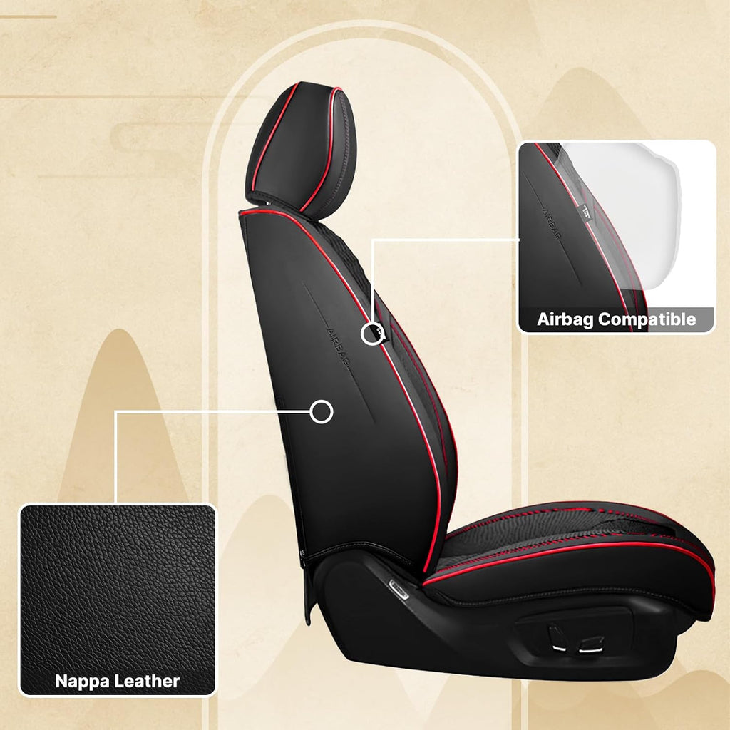 Fit for Ford Explorer 2000-2026 Seat Covers, Fashion Sport Seat Cover with Waterproof Leather, Airbag Safe Design Seat Protector (5 Full Seat Standard, Black Red)