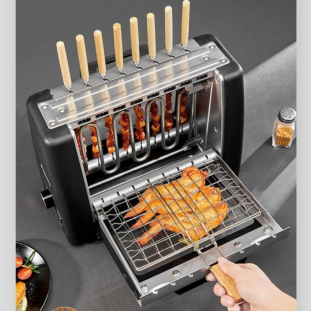 Vertical Electric BBQ Grill, Auto 360° Rotating Skewer, 1200W Rotisserie Smokeless Barbecue Kebab Oven Grill Temperature Control with 32 Strings, for Kitchen Party Restaurant
