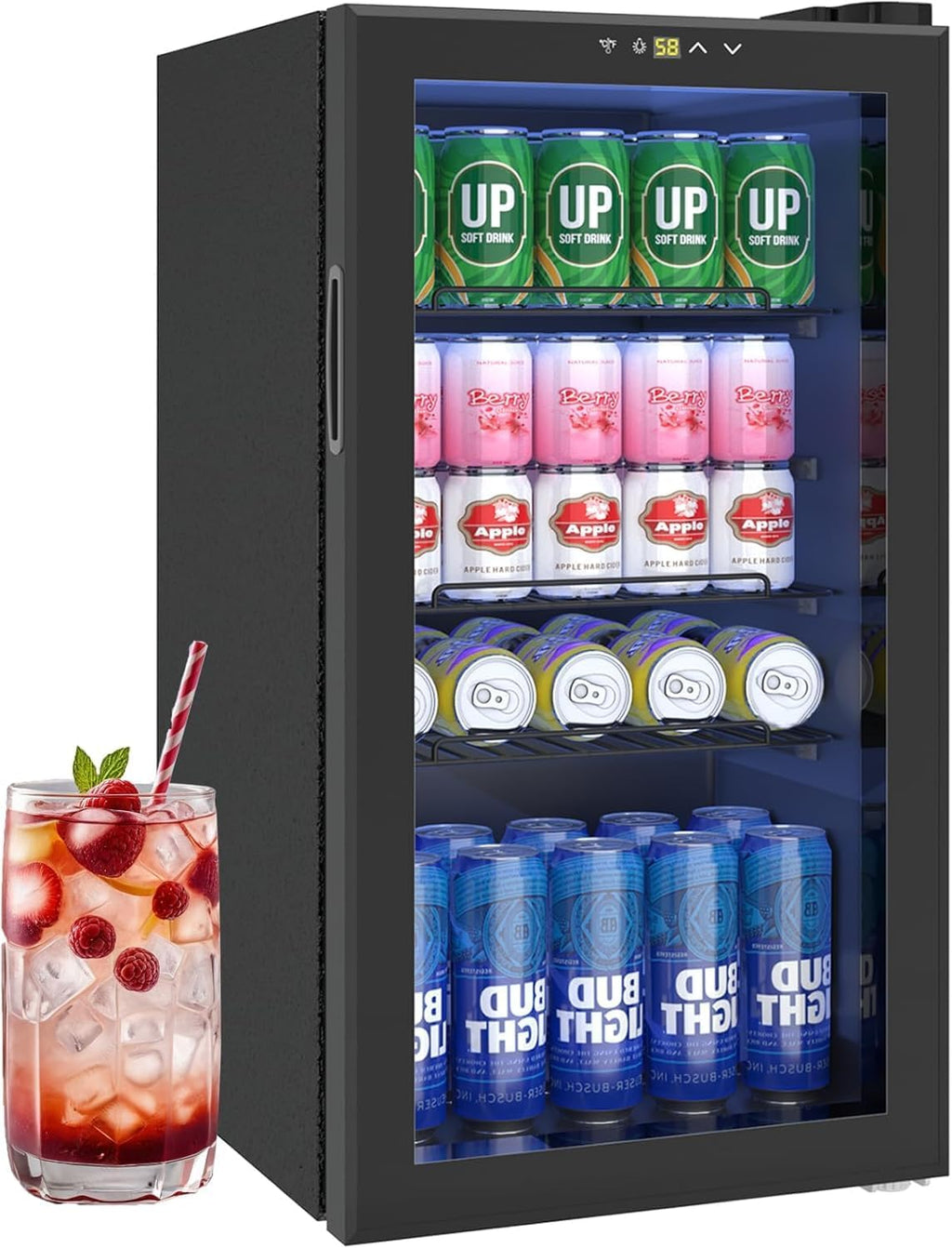 Beverage Refrigerator, 120 Can/3.2 Cu.Ft Mini Fridge with Glass Door and Electronic Temperature Control for Beer, Wine, Soda, Compact Drink Fridge for Home, Office, Bar