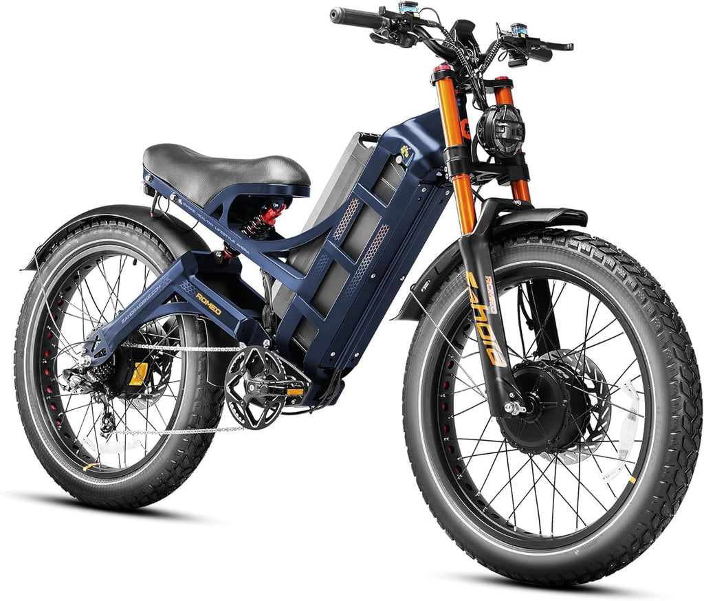 eAhora Romeo Pro 3 Electric Bike for Adults, 5600W 50MPH Dual Motor Ebike, 60V 80AH 250Miles Long Range Electric Bike, 26' *4.0 Fat Tire Electric Mountain Bike Full Suspension Off-Road E-Bike