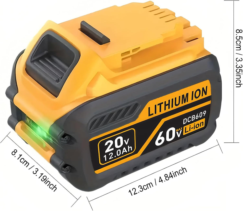 (4PACK 12.0AH+1 Charger) Replacement for DeWalt Flex 20V/60V 12000mAh Lithium Battery Compatible with DCB606 DCB612 DCB606-2 DCB609 DCB609-2 DCB204 DCB205 DCB206 Cordless Power Tools Get A Charger