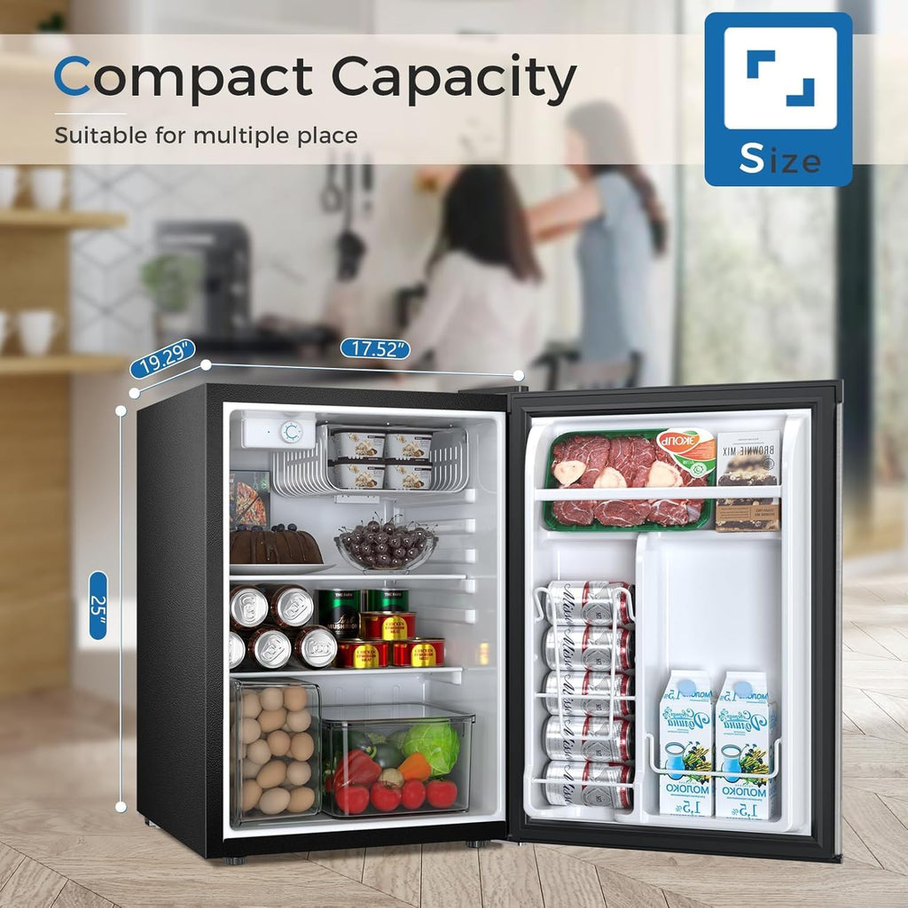 Antarctic Star Mini Compact Refrigerator with Freezer, 2.6 Cu.Ft. Single Door Adjustable Removable Shelves for Apartment/Dorm/Office,Silver