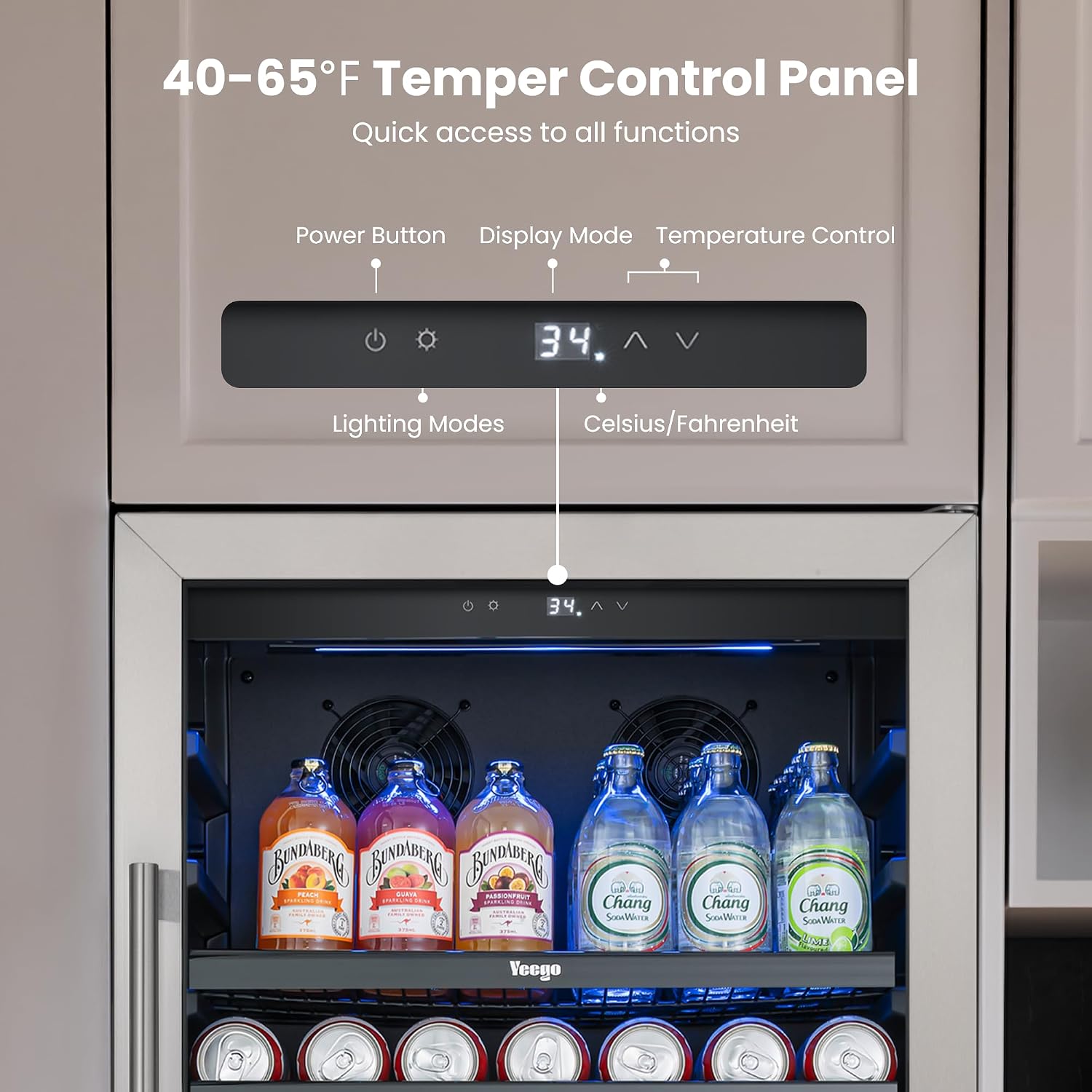 Yeego 24 Inch Beverage Refrigerator, 238 Can Built-In Beverage Cooler with Glass Door & Door Lock, Freestanding Drink Fridge with Digital Temperature Control for Soda, Beer & Wine, Kitchen or Home Bar
