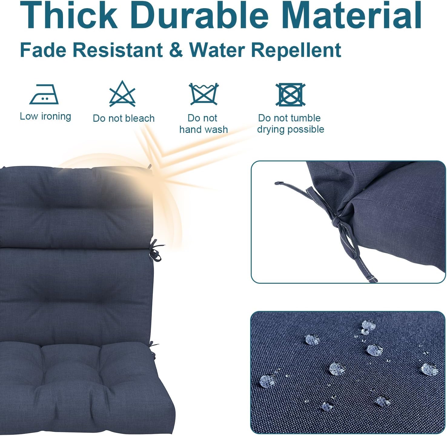 DYTXIII Outdoor High Back Chair Cushions Set of 2, Water Repellent Tufted Rocking Seat Cushions Replacement 44 x 22 Inch, Seat & Back Chair Pads for Patio, Balcony and Indoor Use -Textured Navy