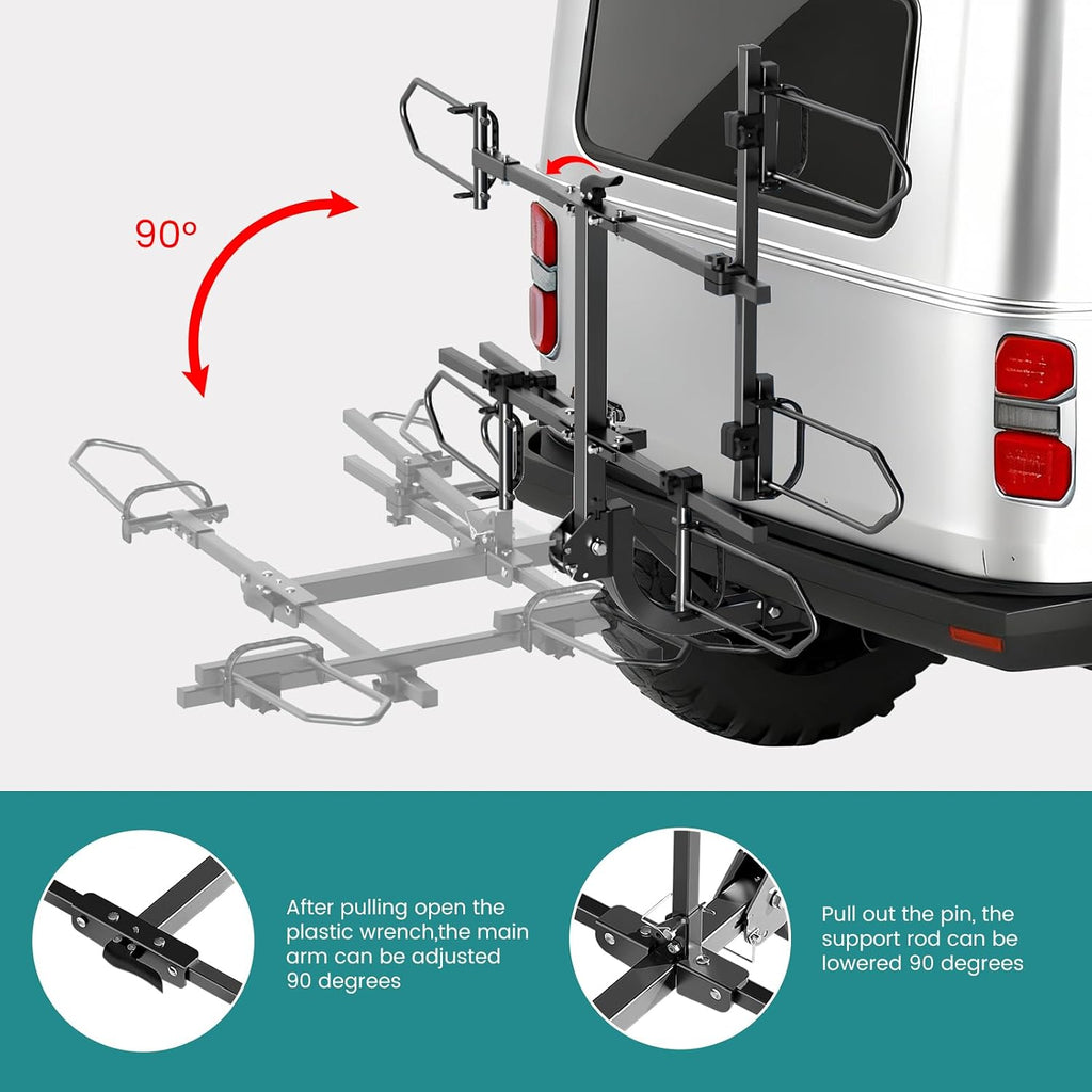 MOPHOTO Heavy-Duty Folding Trike Rack for Adult Tricycles Bicycles, Bike Hitch Mount Rack, 270 lbs Load, Fits 5' Fat Tires, 43'–59' Wheelbase, Rear Carrier with 2' Receiver for Cars, Trucks, SUVs, RVs