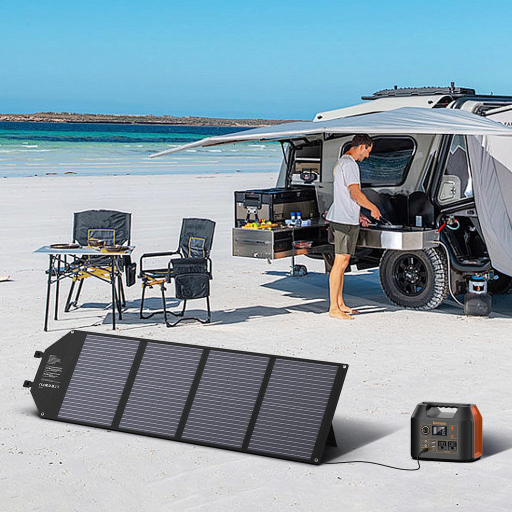EnginStar Portable Power Station, 300W 296Wh Battery Bank with 110V Pure Sine Wave AC Outlet,100W Foldable Solar Panel Charger with 18V DC Outlet for Portable Power Stations