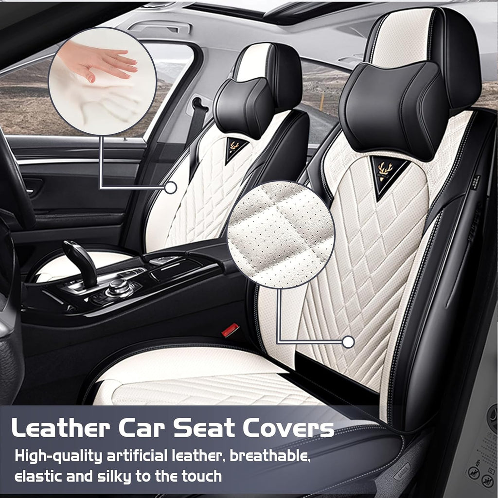 Car Seat Covers for Kia Optima 2001-2020, Waterproof Nappa Leather Front Seat Cover with Headrests, Anti-Slip and Comfortable Automotive Seat Protector&Accessories(Black White)