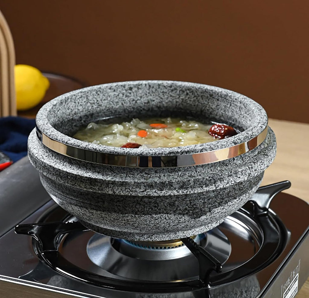 Dolsot Bibimbap Bowl,Korean Granite Stone Bowl with Lid Thicken Stone Bowl, for Bibimbap Soups Hot Pot for Korean Restaurants, Soup, Rice, Stew,20CM