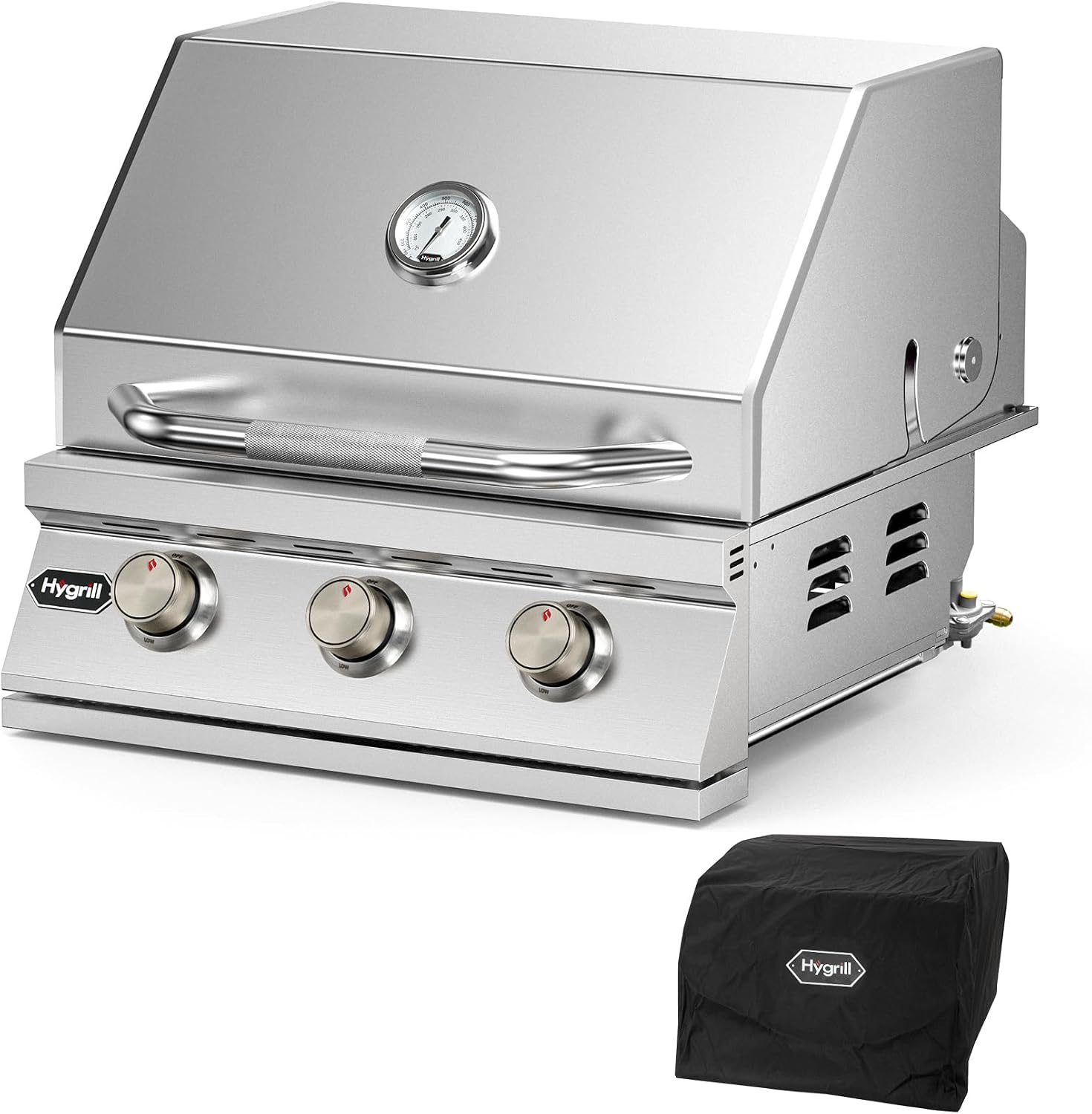 Hygrill STD Series Heavy Duty 3-Burner Built In Grill, Stainless Steel Grill Head for Outdoor Kitchen, Natural Gas