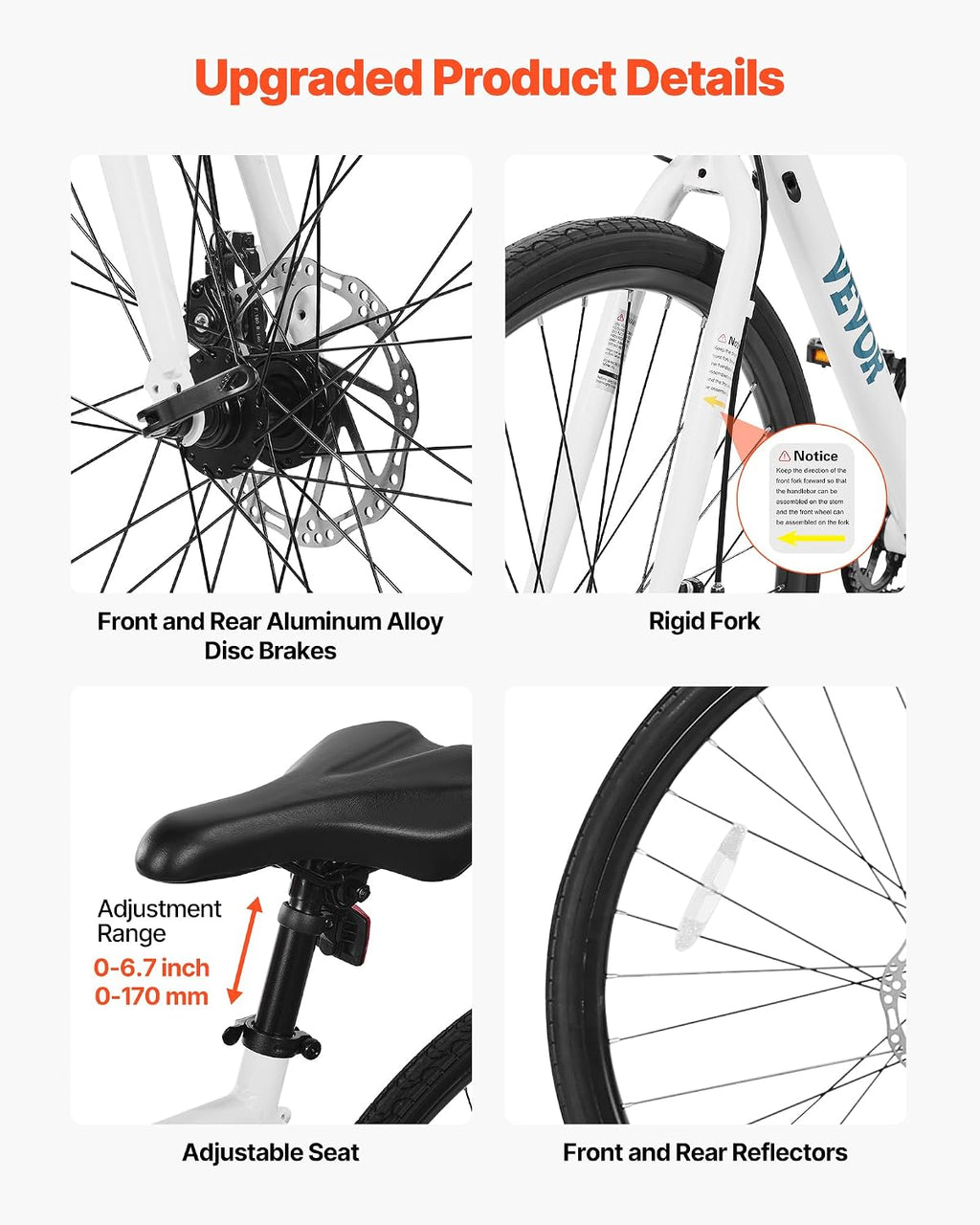 VEVOR Hybrid Bike, Lightweight Aluminum Frame Bike, 700c Wheel Men Women Hybrid Bicycle, Step-Over/Step-Through Adult Urban City Commuter Bikes, with 7/24 Speed, Alloy Adjustable Stem and Seat