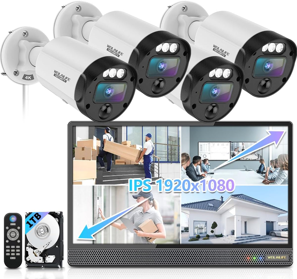 【All-in-One Security System】 4K 2160P Outdoor Wired Security Camera System, Home Video Surveillance & Security Cameras Systems
