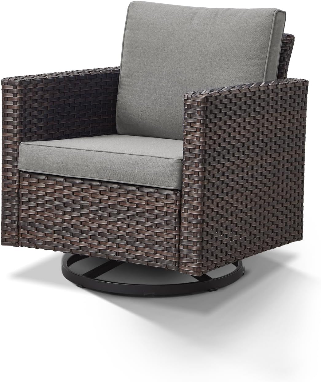 Outdoor Swivel Rocker Patio Chair-All-Weather Rattan Wicker Outdoor Swivel Chair Patio Chairs for Deck Porch Garden Balcony-Brown/Grey