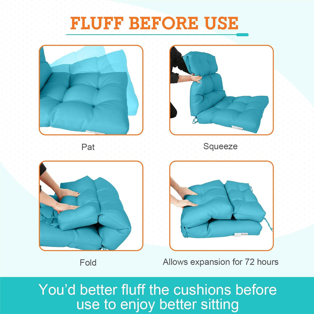 EAGLE PEAK Tufted Outdoor/Indoor High Back Patio Chair Cushions, Set of 4, 46'' x 22'', Blue