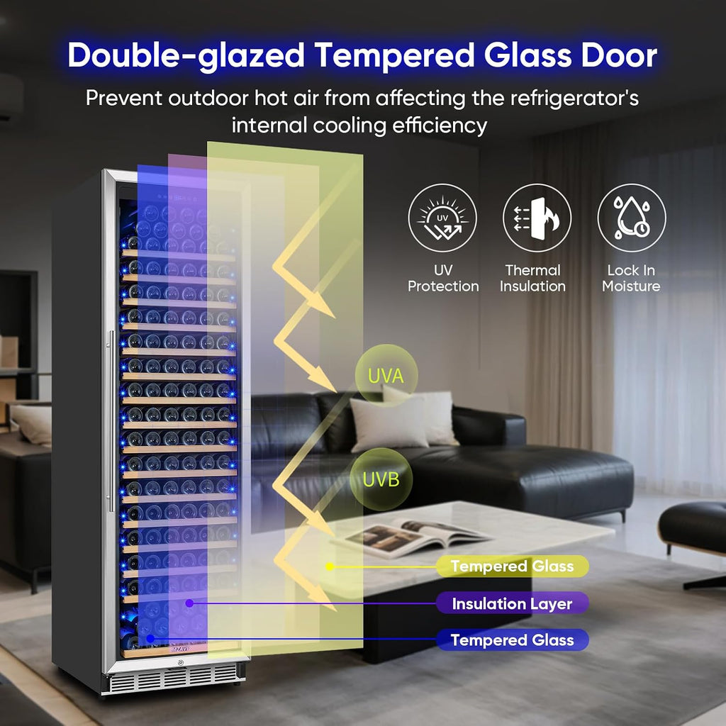 Large Wine Cooler Refrigerator 24 Inch, Upgraded 200 Bottle Wine Fridge with Professional Temperature Control, Built-in or Freestanding Tall Wine Cellar, Low Noise and Sliding Rail Shelves