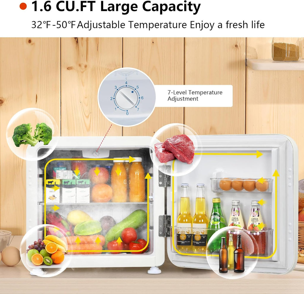 COSTWAY 1.6 Cu.ft Mini Fridge, Compact Refrigerator with Auto Defrost, Single Reversible Door, Adjustable Thermostat for Office, Dorm, Bedroom, Apartment (White)