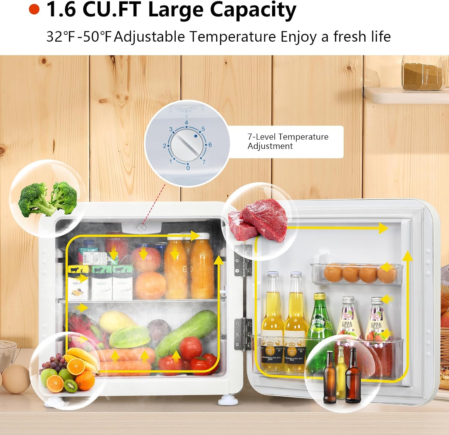 COSTWAY 1.6 Cu.ft Mini Fridge, Compact Refrigerator with Auto Defrost, Single Reversible Door, Adjustable Thermostat for Office, Dorm, Bedroom, Apartment (White)