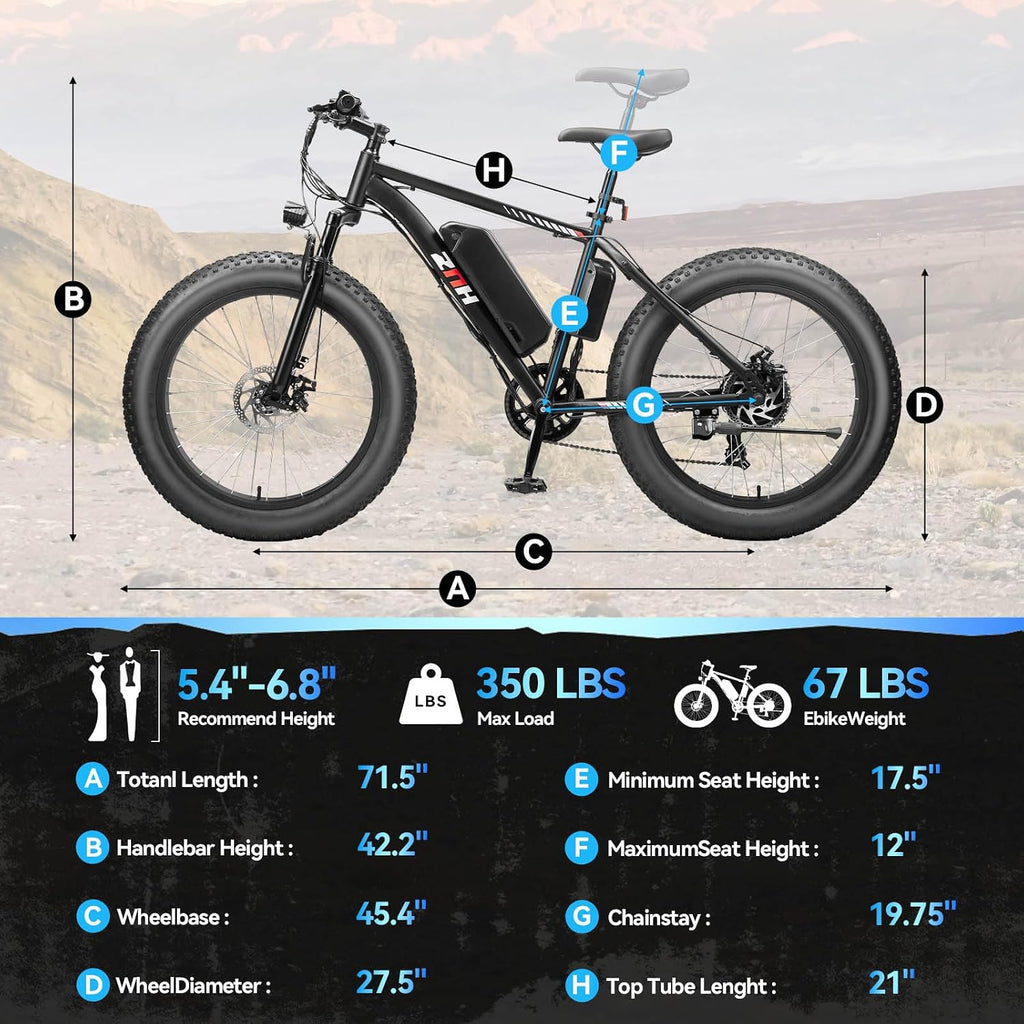 ZNH 750W|1000w Electric Bike for Adults, 48V 13Ah Removable Battery, 24' x 4.0' Fat Tire E-Bike, Up to 80 Miles, 7-Speed, Hydraulic Suspension, LCD Display, UL 2849 Certified