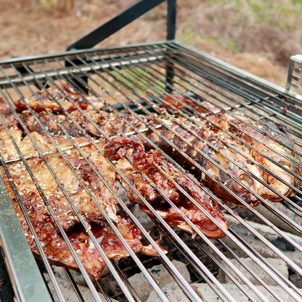 Portable Flip Grill BBQ Grill, Stainless Steel Flipping Barbecue Grill Liftable Charcoal Basin Stainless Steel Rotisserie Grill for Picnics Garden Beach Party