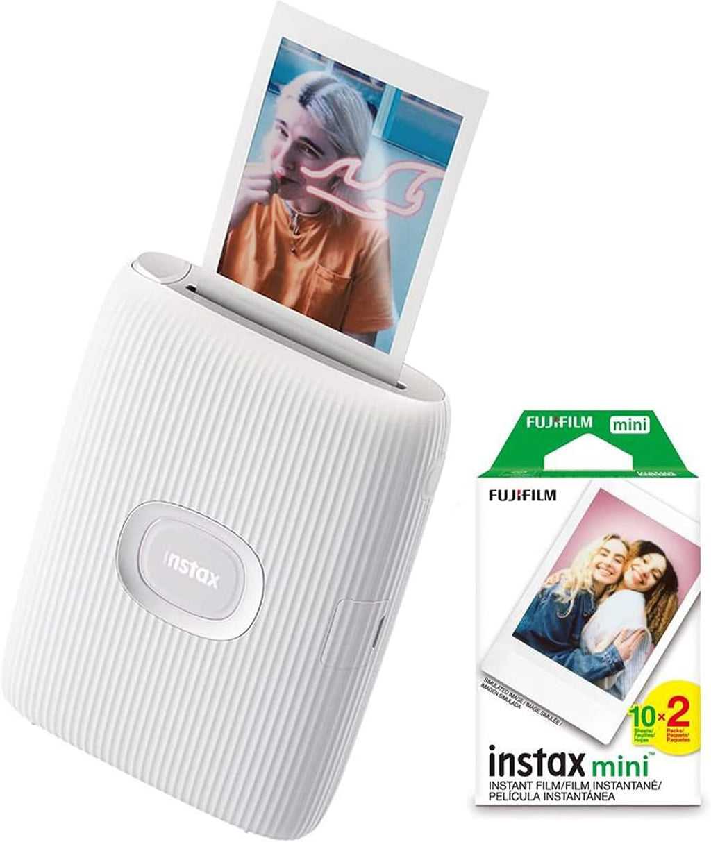 Fujifilm 16767155 Instax Mini Link 2 Smartphone Printer Clay White Bundle Instax Mini Twin Pack Picture Format Instant Daylight Film 20 Shots