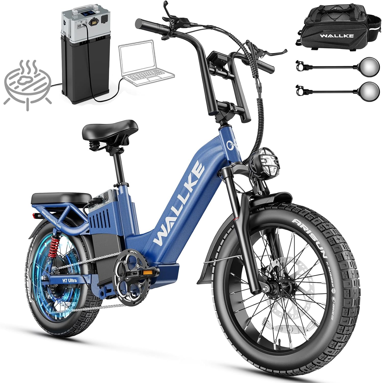 Wallke H7 Ultra 4000W 2-in-1 Electric Bike with 2640Wh Portable Power Station, 48V 55Ah Removable Battery, 37MPH Off-Road Fat Tire E-Bike for Adults, Fast E-Bike UL2849 Compliant