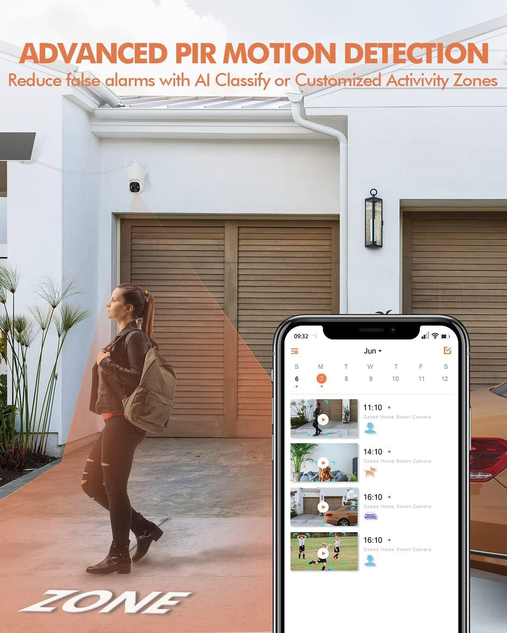 Dzees Security Cameras Wireless Outdoor, 2K Pan/Tilt 360° View Solar/Battery Powered WiFi Cameras for Home Security with AI Motion Detection,Color Night Vision, 2-Way Audio, SD/Cloud Storage - 2 Pack
