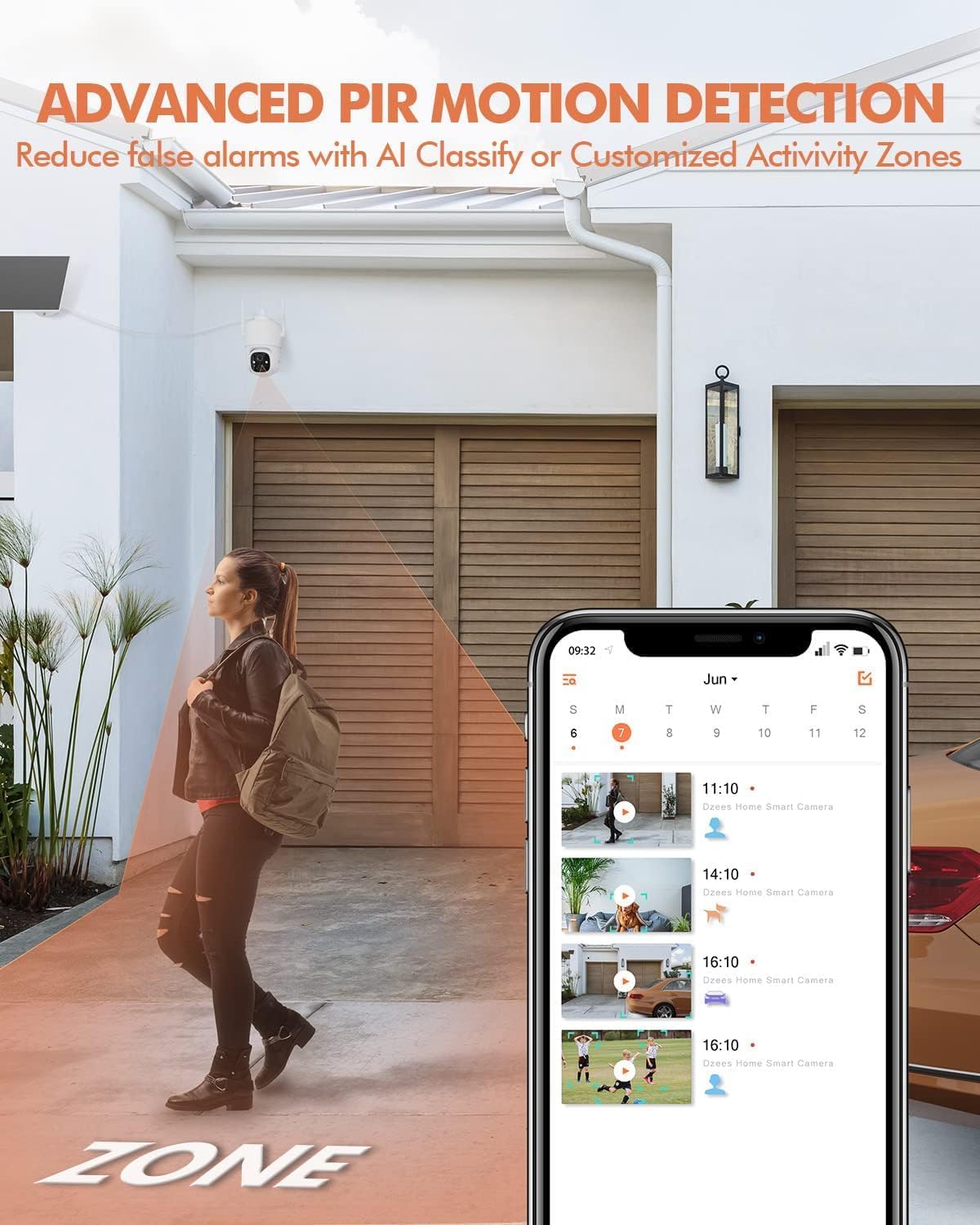Dzees Security Cameras Wireless Outdoor, 2K Pan/Tilt 360° View Solar/Battery Powered WiFi Cameras for Home Security with AI Motion Detection,Color Night Vision, 2-Way Audio, SD/Cloud Storage - 2 Pack