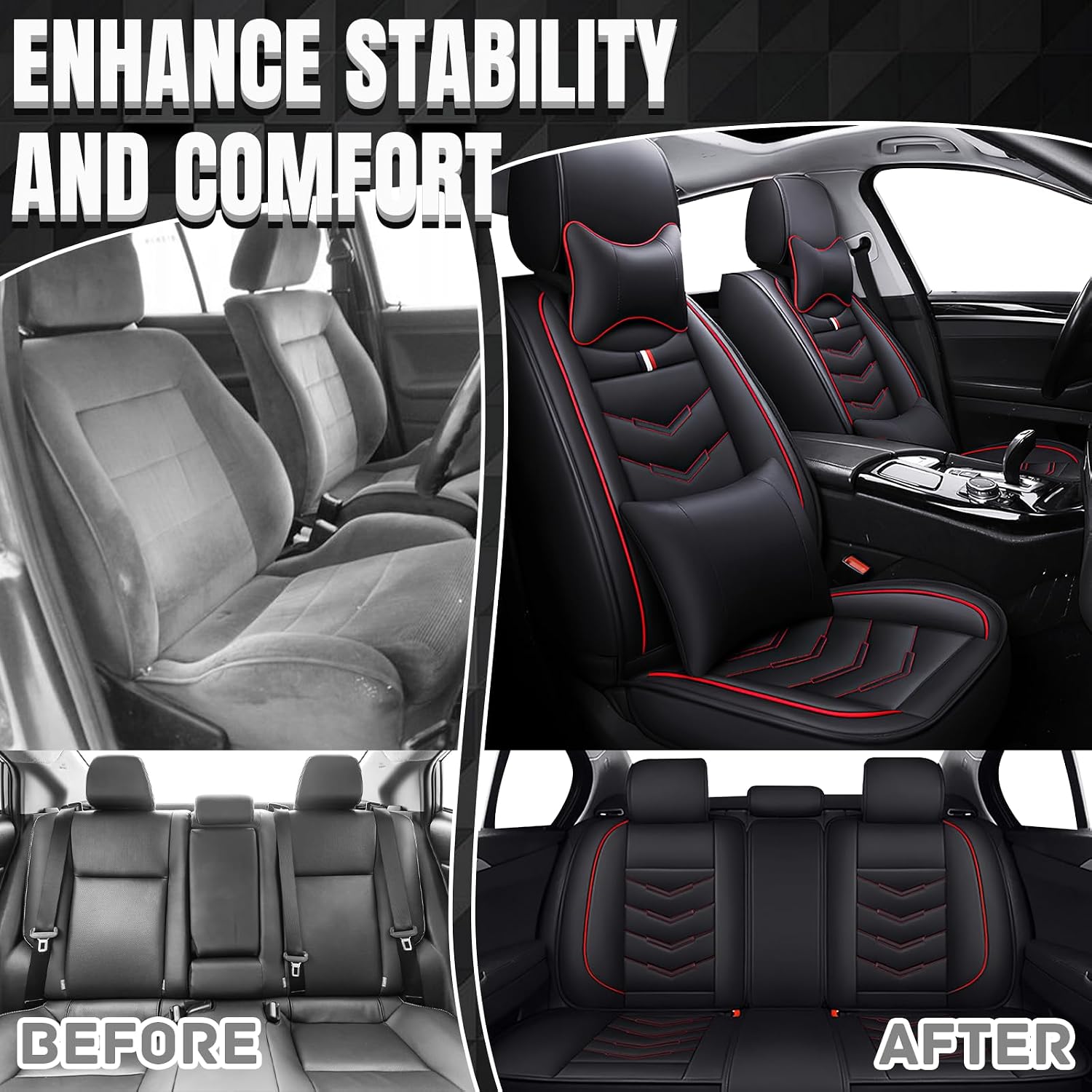 Car Seat Covers Fit for Subaru BRZ 2013-2025, Leather Seat Covers for Car, Waterproof Non-Slip Durable Car Seat Protector(5 Seats with Pillow,Black Red)