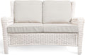 Park Meadow Outdoor Wicker Loveseat Sofa with Waterproof Cushions, All-Weather HDPE Rattan Patio Sofa, Taupe Beige | Breathable Cover, High Density Cushion, Durable HDPE Wicker