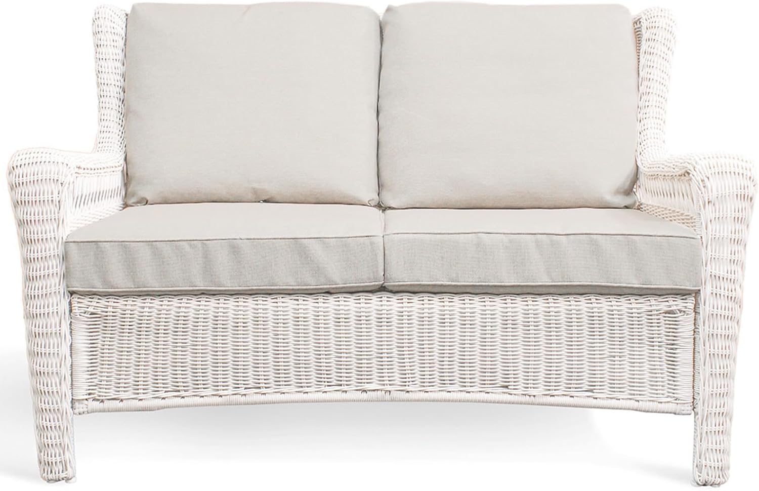 Park Meadow Outdoor Wicker Loveseat Sofa with Waterproof Cushions, All-Weather HDPE Rattan Patio Sofa, Taupe Beige | Breathable Cover, High Density Cushion, Durable HDPE Wicker