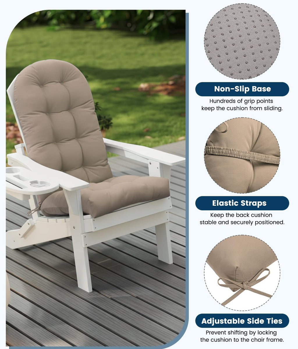 FOOWIN Adirondack Chair Cushion Set of 4, Thickened Rocking Chair Cushion,48.5×20.8×5.1 Inches,High Back Patio Cushions with Ties, Waterproof & UV-Protected, for Indoor and Outdoor,Khaki