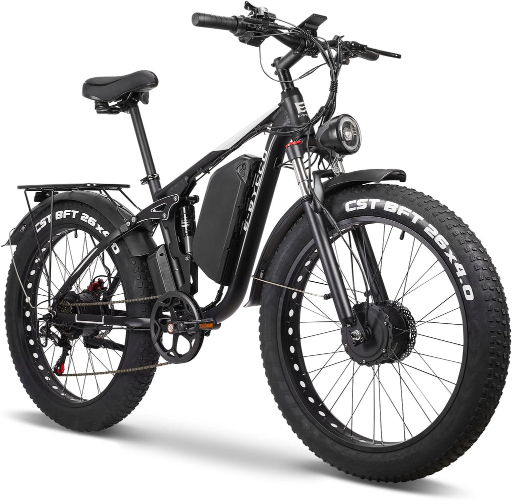 6000W Peak Electric Bike for Adults, 52V 32AH Dual Motor E-Bike, Up to 90Mile & 45 M P H All-Terrain Fat Tires Full Suspension 24/26 Inch Electric Bicycles Hydraulic Disc Brake for Road UL2849 by SGS