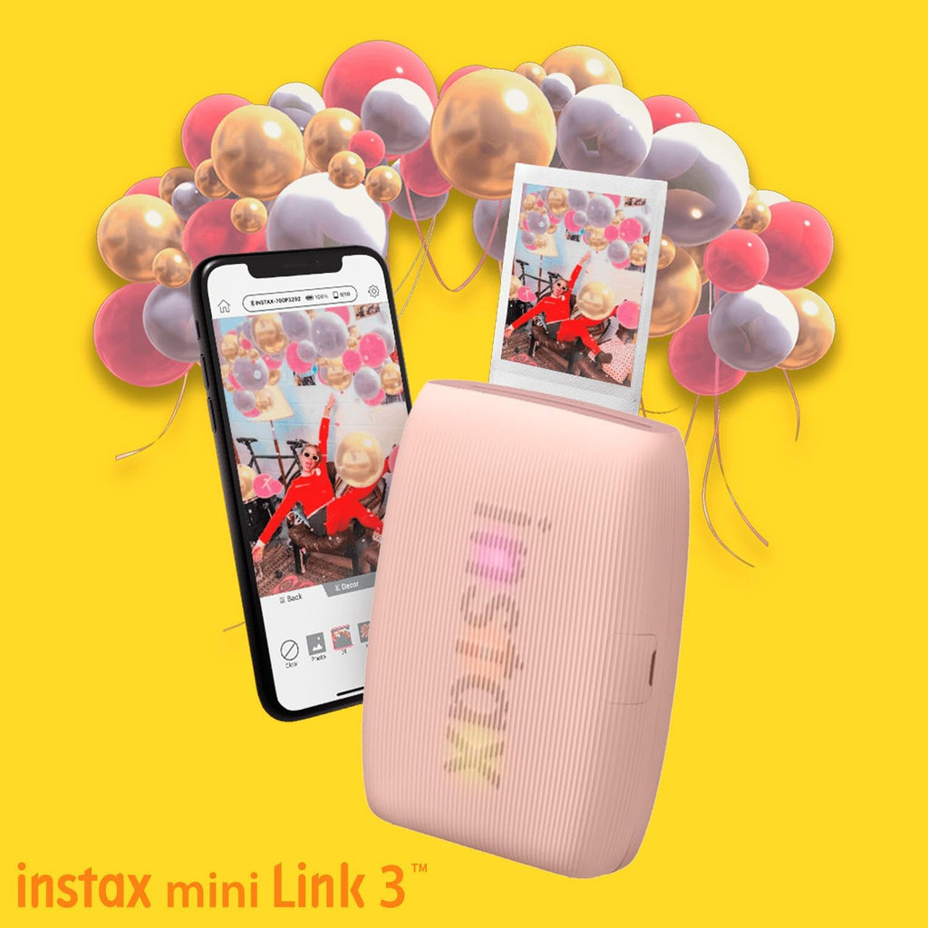 Fujifilm Instax Mini Link 3 Compact Smartphone Printer with Instax AiR Studio App (Rose Pink) Bundle with Focus Camera Polaroid Film Kit and Fujifilm Instax Mini Twin Film Pack (3 Items)