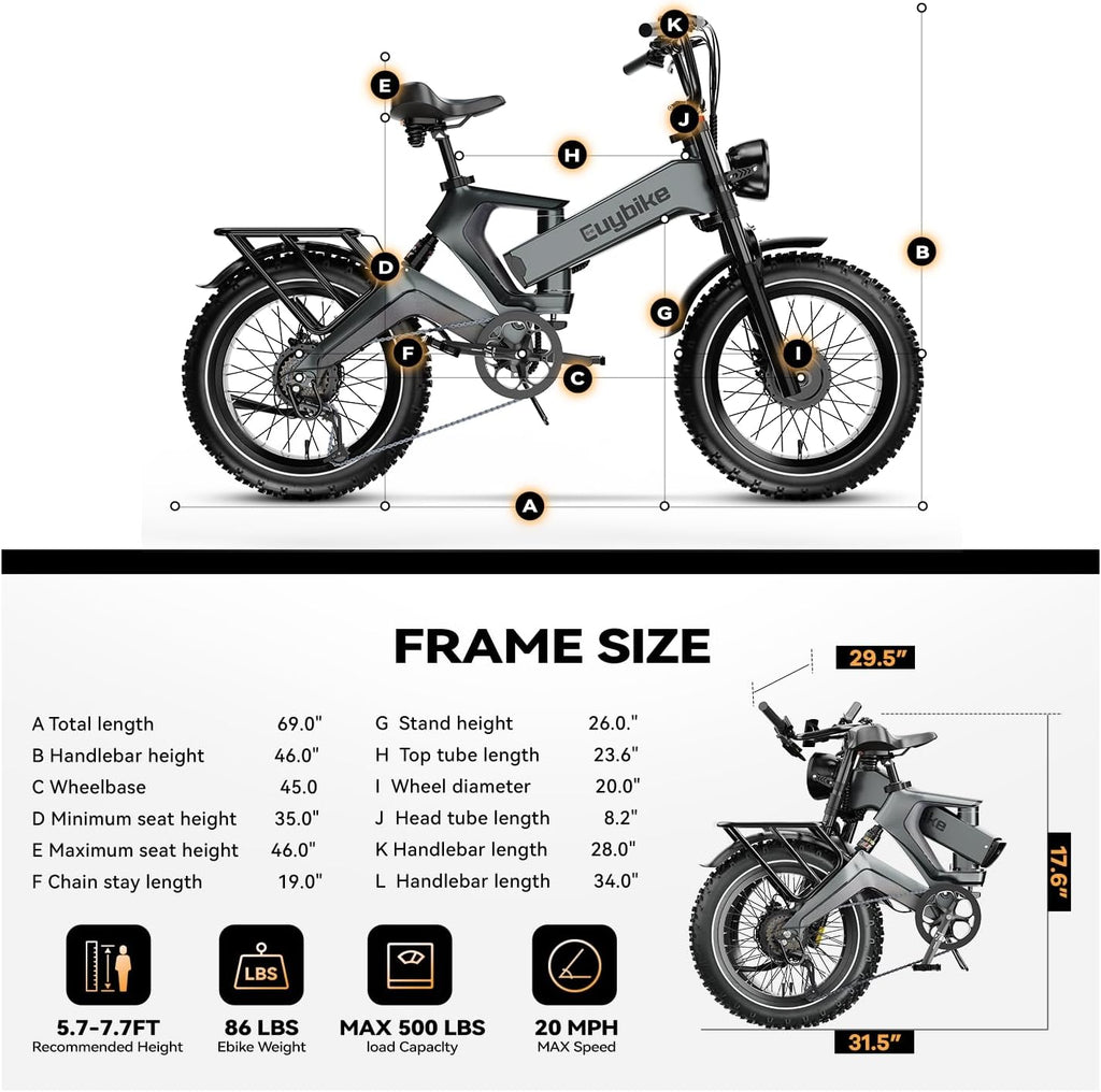 2000W/3000W Peak Motor Electric Bike for Adults, 48V/52V 25AH/30AH Battery Full Suspension Foldable Ebike, 20'x4.0' Fat Tires 35MPH Dirt Bike, 100/120 Miles Hydraulic Brake Magnesium Alloy Motorcycle