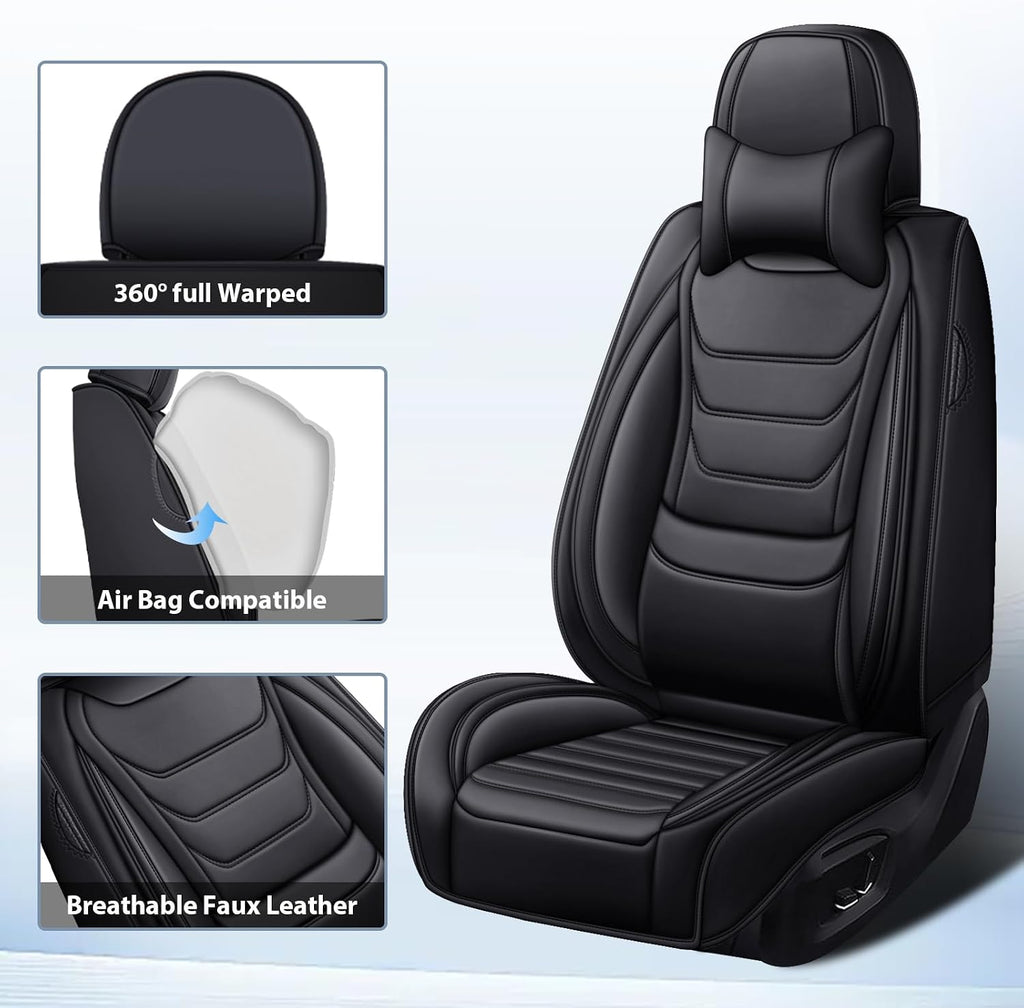 Fit for Volkswagen Jetta 2005-2025 Custom Seat Covers, PU Leather Car Seat Covers, Full Coverage Protection, Thick Cushioning Seat Protectors(Luxury Front Row/Black)