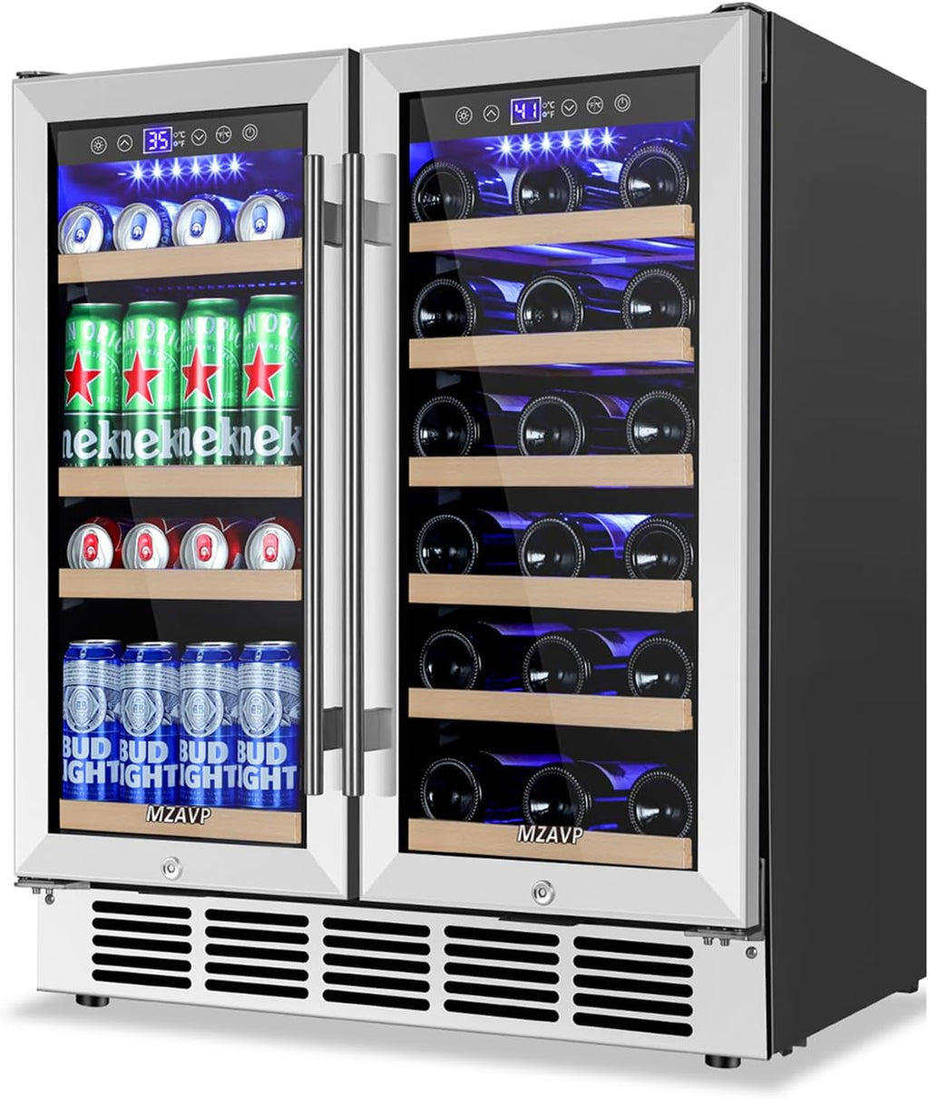 30 Inch Wine and Beverage Refrigerator, Dual Zone Wine Fridge with Quiet & Upgraded Cooling System, Large Capacity Beverage Cooler, Built-In or Freestanding, Holds 30 Bottles and 110 Cans