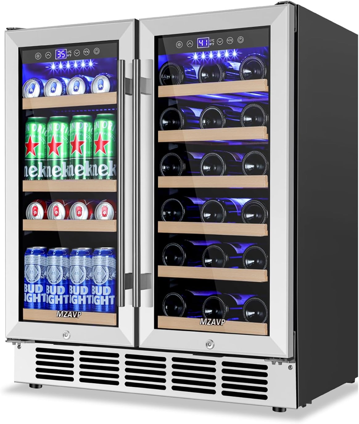 30 Inch Wine and Beverage Refrigerator, Dual Zone Wine Fridge with Quiet & Upgraded Cooling System, Large Capacity Beverage Cooler, Built-In or Freestanding, Holds 30 Bottles and 110 Cans