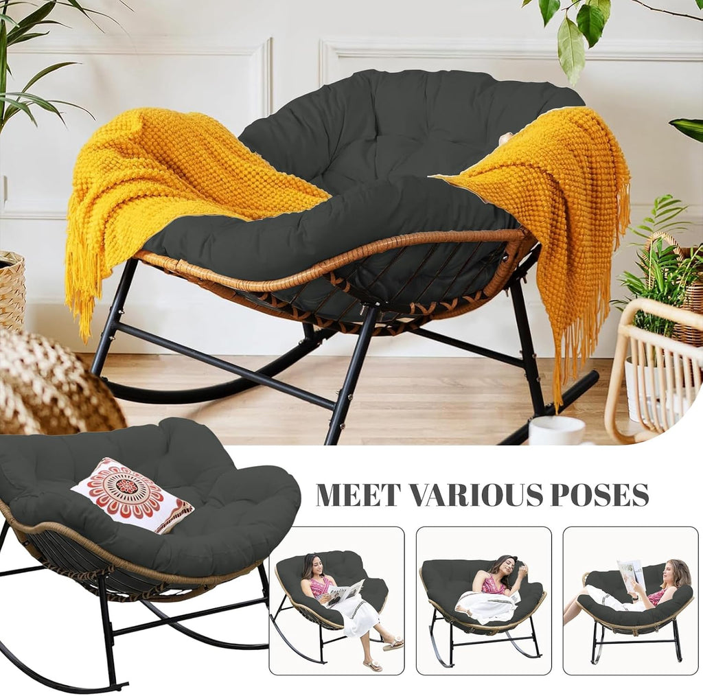 Thickened Waterproof Papasan Rocking Chair Cushion, 6.3'' Patio Egg Chair Pad with Ties, Outdoor/Indoor Rattan Hammock for Porch, Garden, Balcony(Only Cushion not Chairs) (Dark Grey)