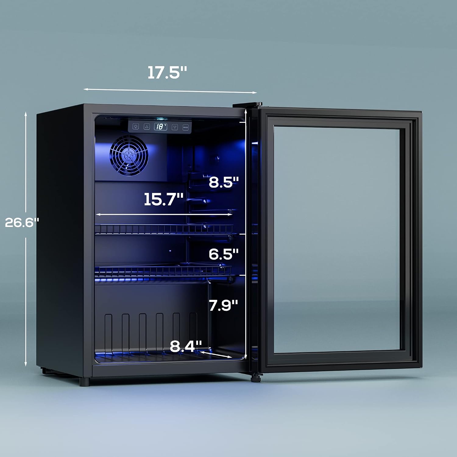 Manastin Beverage Refrigerator Cooler Freestanding Mini Fridge Cooler with Glass Door, Adjustable Shelves & Digital Temperature Display for Soda, Beer or Wine (Black, 2.47 Cu.Ft)