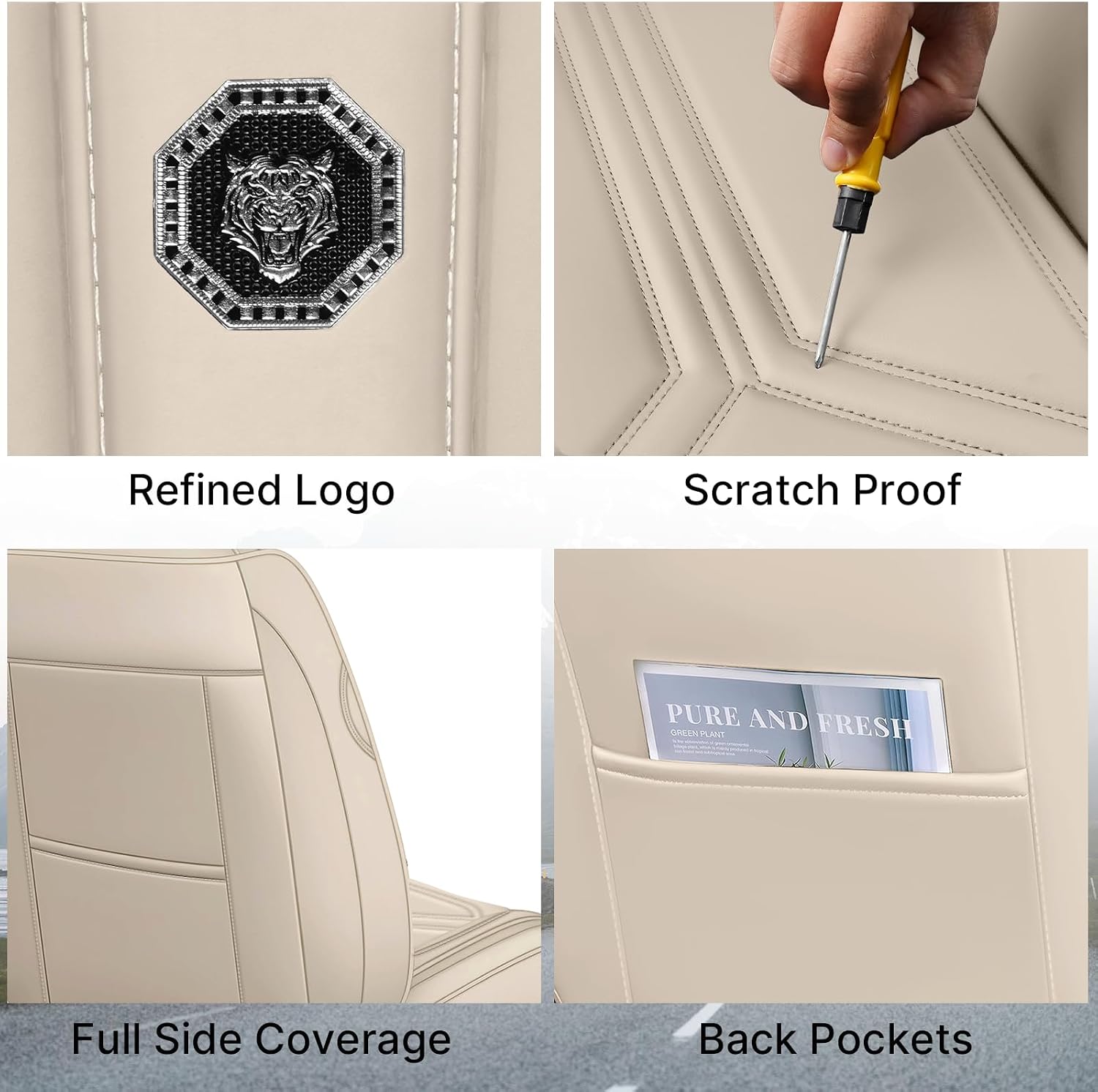 Car Seat Cover for Hyundai Santa Cruz 2022-2025,Leather Seat Cover for Car,Breathable Vehicle Cushions Cover Waterproof Protectors Seat Protector, (Full Set,Beige)